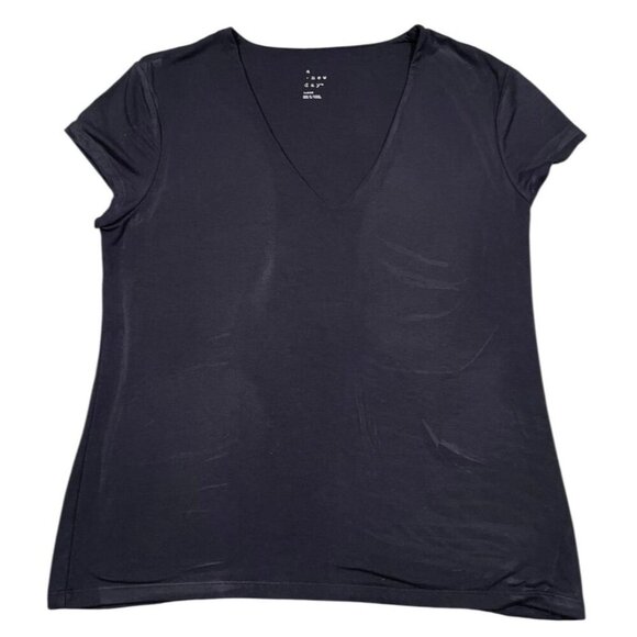 A New Day Women's Black V-Neck Double Layered Tee SIZE-LARGE - Picture 1 of 6